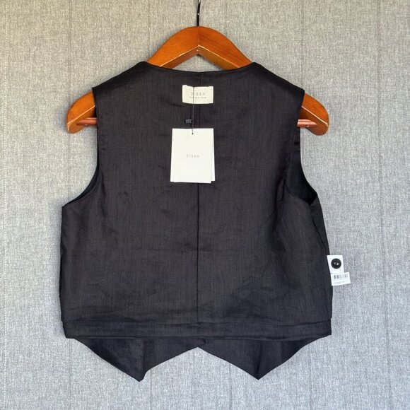 Dissh Banks Black 100% Linen Fully Lined Covered Button Minimalist Vest Size 8 - Picture 8 of 15